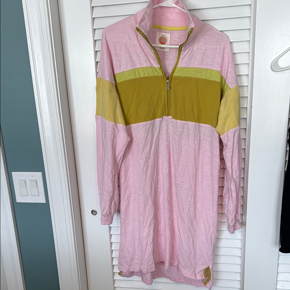 Pink and Yellow Quarter-Zip Dress